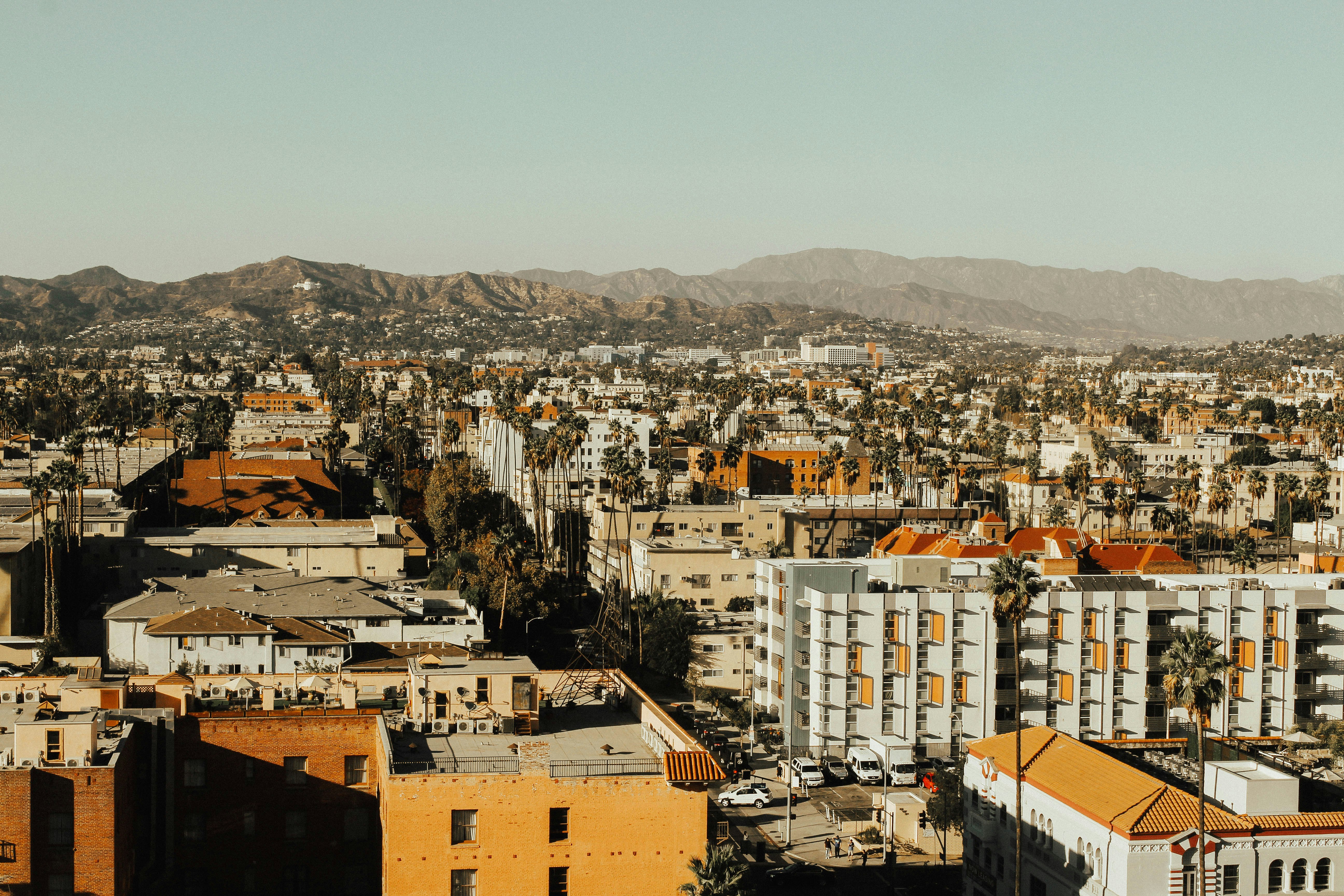 high angle photo of buildings